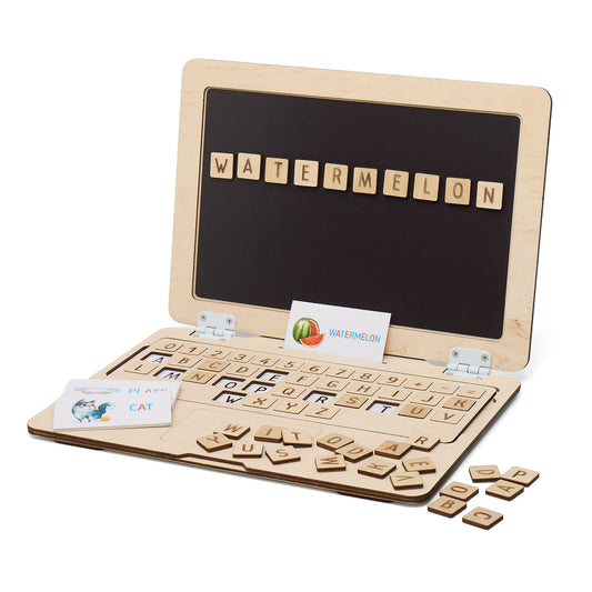 Развивающая деревянная игра Портативный магнитный деревянный ноутбук - алфавит (английский язык)