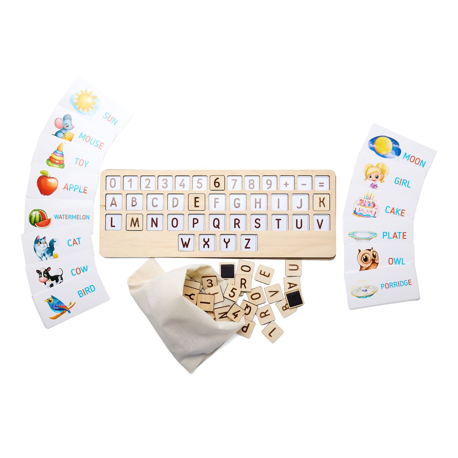 Wooden laptop interchangeable keyboard (English), letters + cards