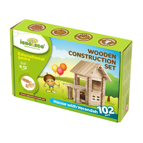 Igroteco деревянный конструктор - домик для детей с верандой, 102 шт.