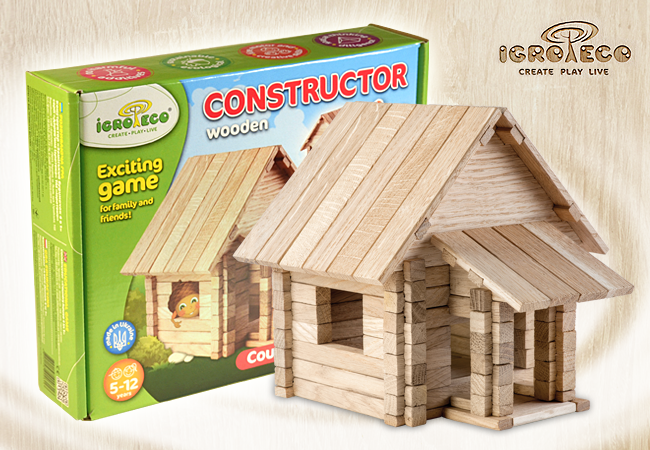 Igroteco деревянный конструктор - домик для детей "Деревенский домик", 146 шт.