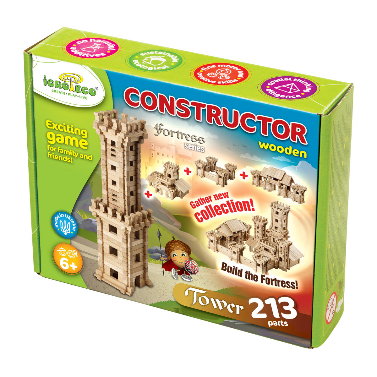 Igroteco деревянный конструктор детский "Башня", 213 шт.
