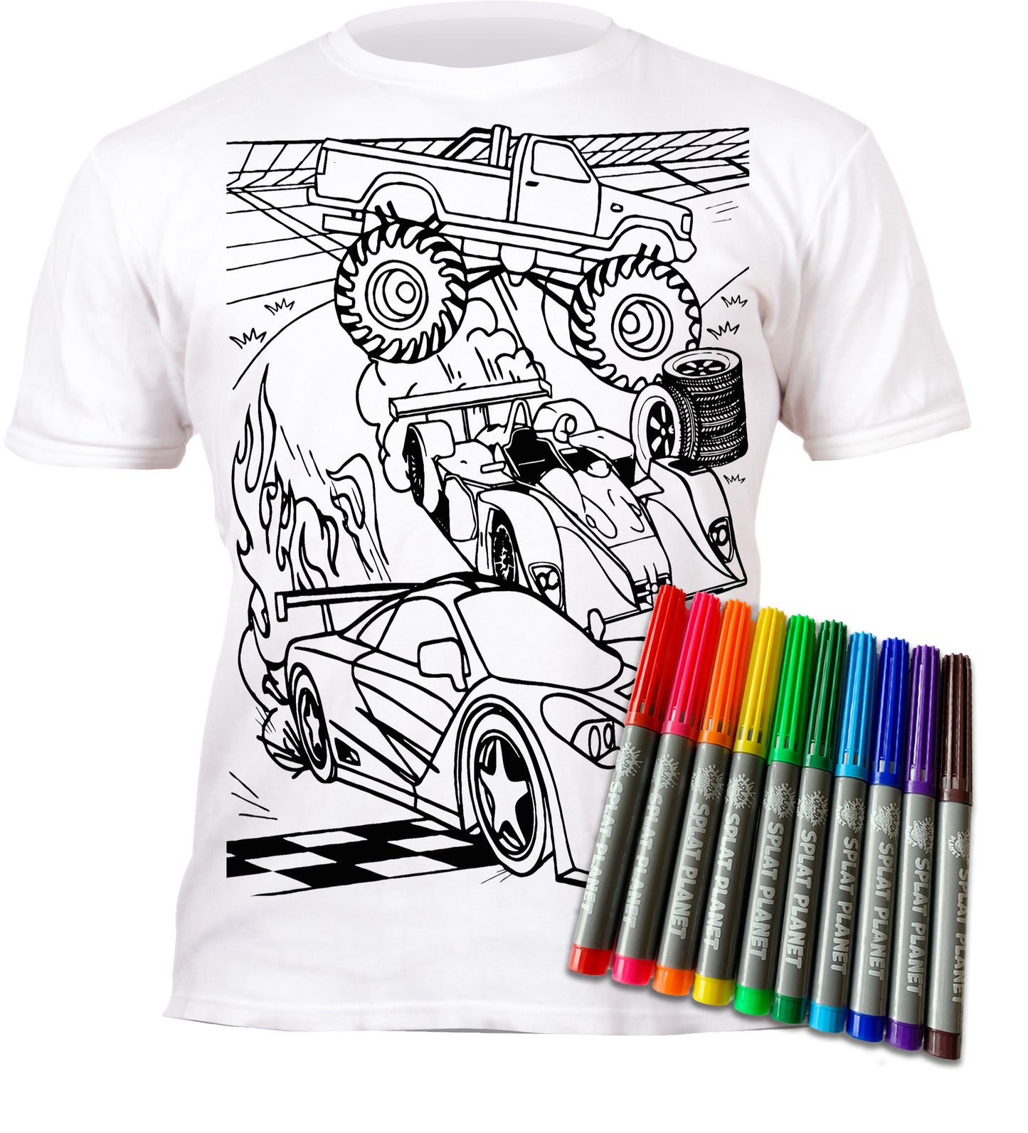 Многоразовая раскраска-футболка SPLAT Planet, Машины (размер от 3 до 11 лет)