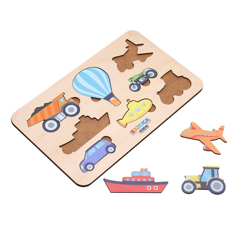 Attīstošā koka rotaļlieta bērniem Rāmītis-figūru ieliktnis "Transports"